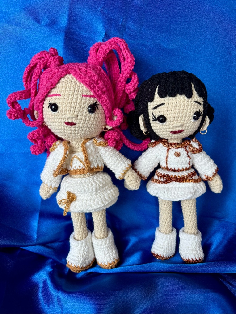 Hand Crafted Crochet Twin Dolls in White, Pink & Black - Picture 2 of 2